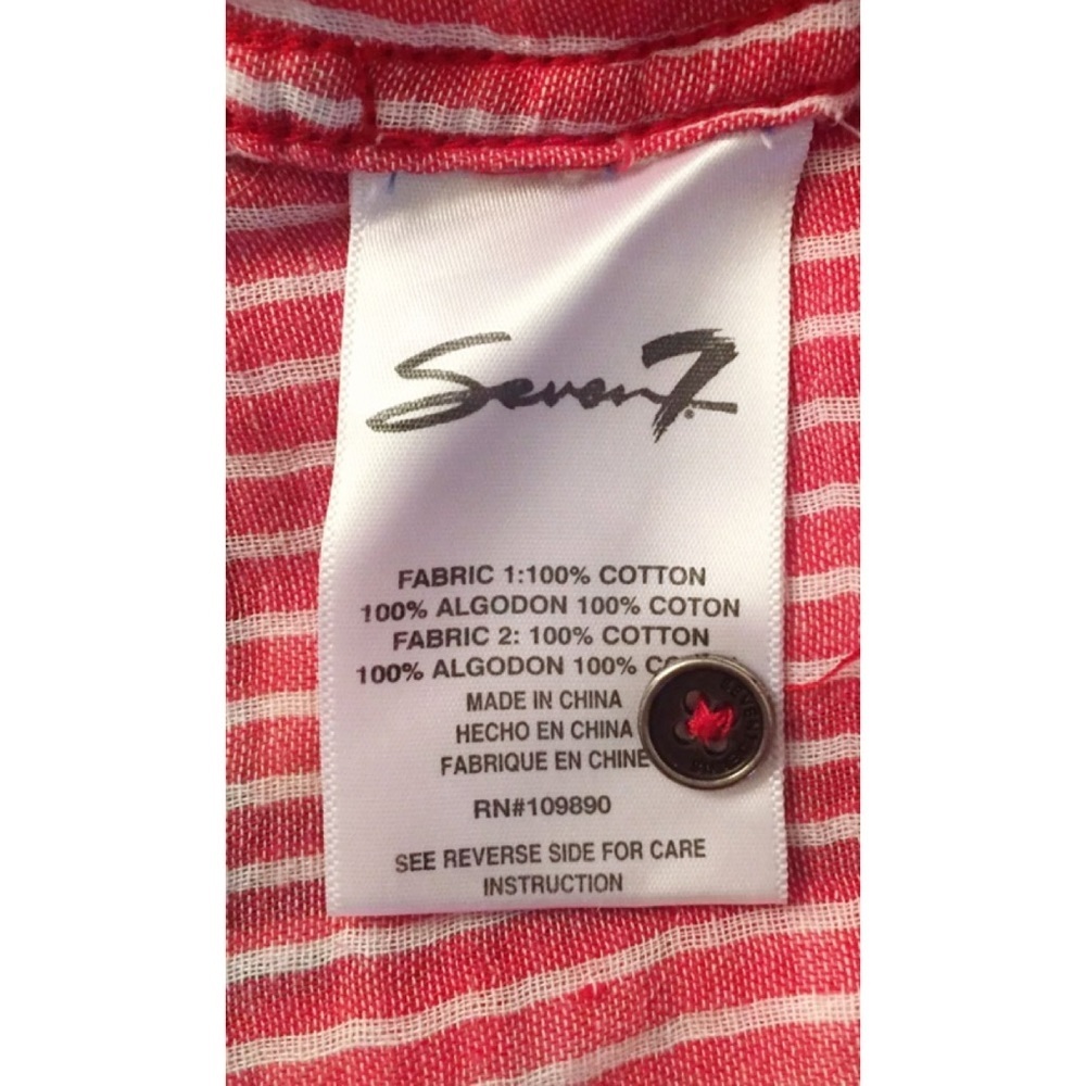 SEVEN7 Sz XS Plaid Shirt Pink / Red / Blue 3/4 Sleeves - Picture 4 of 5